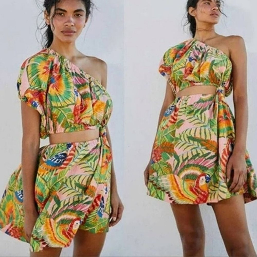 NWT Farm Rio Macaw Leaves One Shoulder Mini Dress size S